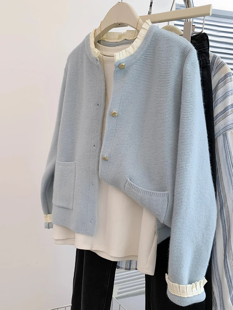 Women Knitwear 2024 Autumn Winter New Round Neck Long Sleeve Sweater Cardigan Fashion Casual Versatile Sweater Coat