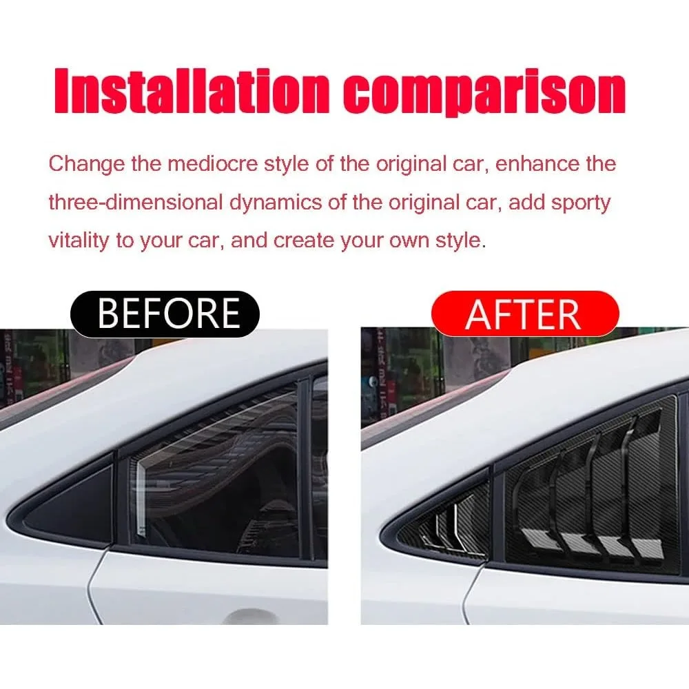 Carbon Fiber Black Rear Window Scoop Louvers Fit Toyota Corolla 2020 2021 2022, Anti-UV Privacy Shutter Cover