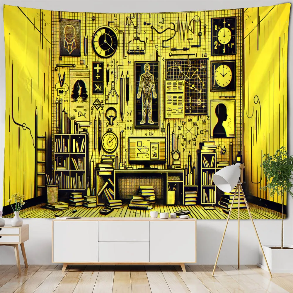 Vintage Bookshelf Tapestry, Study Room Picture Wall Hanging, Art Library Bohemian Hippie Bedroom University Dormitory Decoration