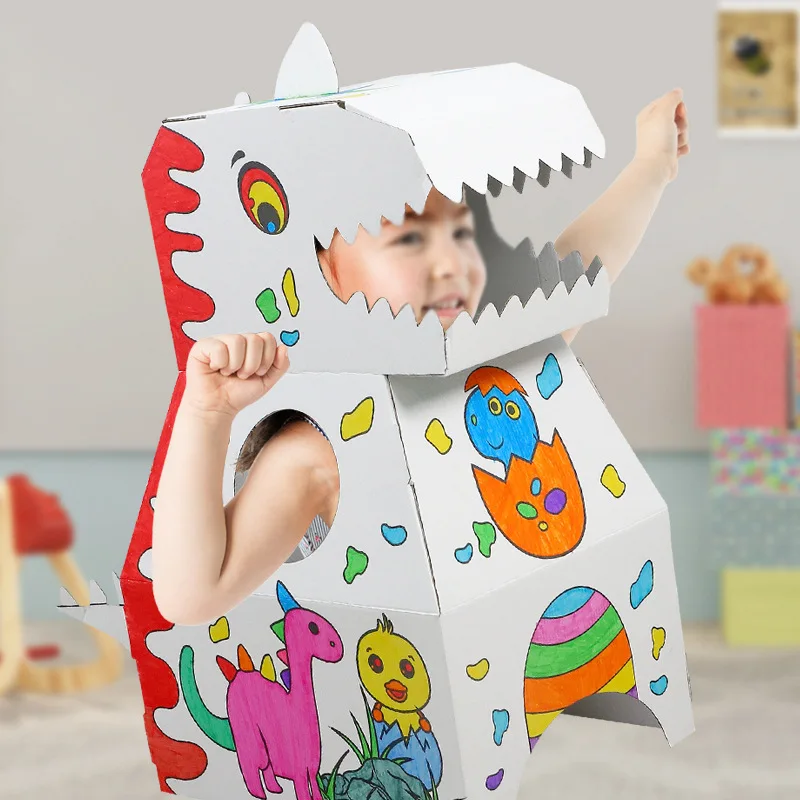 

Children's Wearable Dinosaur DIY Assembled Corrugated Paper Three-dimensional Animal Hand-painted Kindergarten Toys