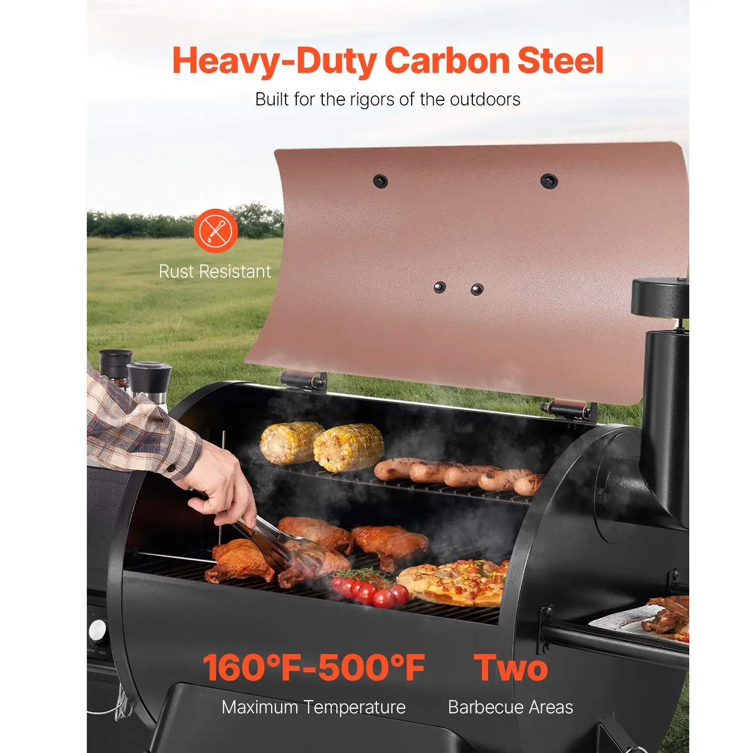 Wood Pellet Grill Smoker, 8 in 1 BBQ Grills for Outdoor Cooking, 575 Square Inches Cook Area Electric Smokers, with WiFi-app Control, LCD Screen Controller, Meat Probe, 500 F Max Temperature