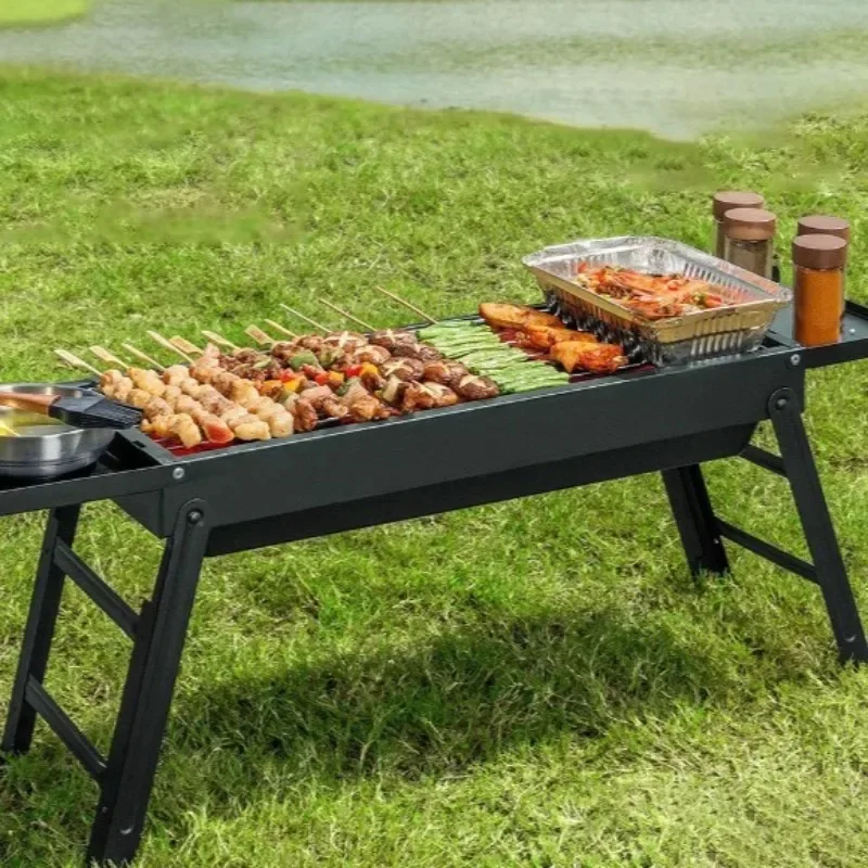 Household Barbecue Grill Stove Stainless Steel Outdoor Camping Folding Charcoal Stove Park Picnic Camp Cooking Supplies