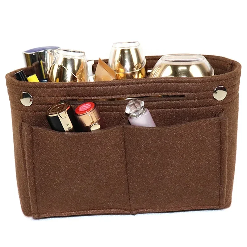 Lazyer Women Portable Solid Color Felt Multi Pockets Cosmetic Handbag Storage Organizer Girls Make Up Bags