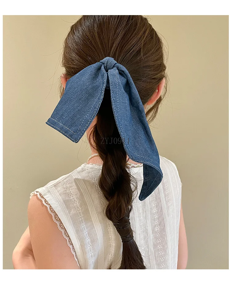 Джинсовая повязка для волос с бантом для толстой кишки, высококачественная веревка для волос, резинка для волос, корейская повязка на голову