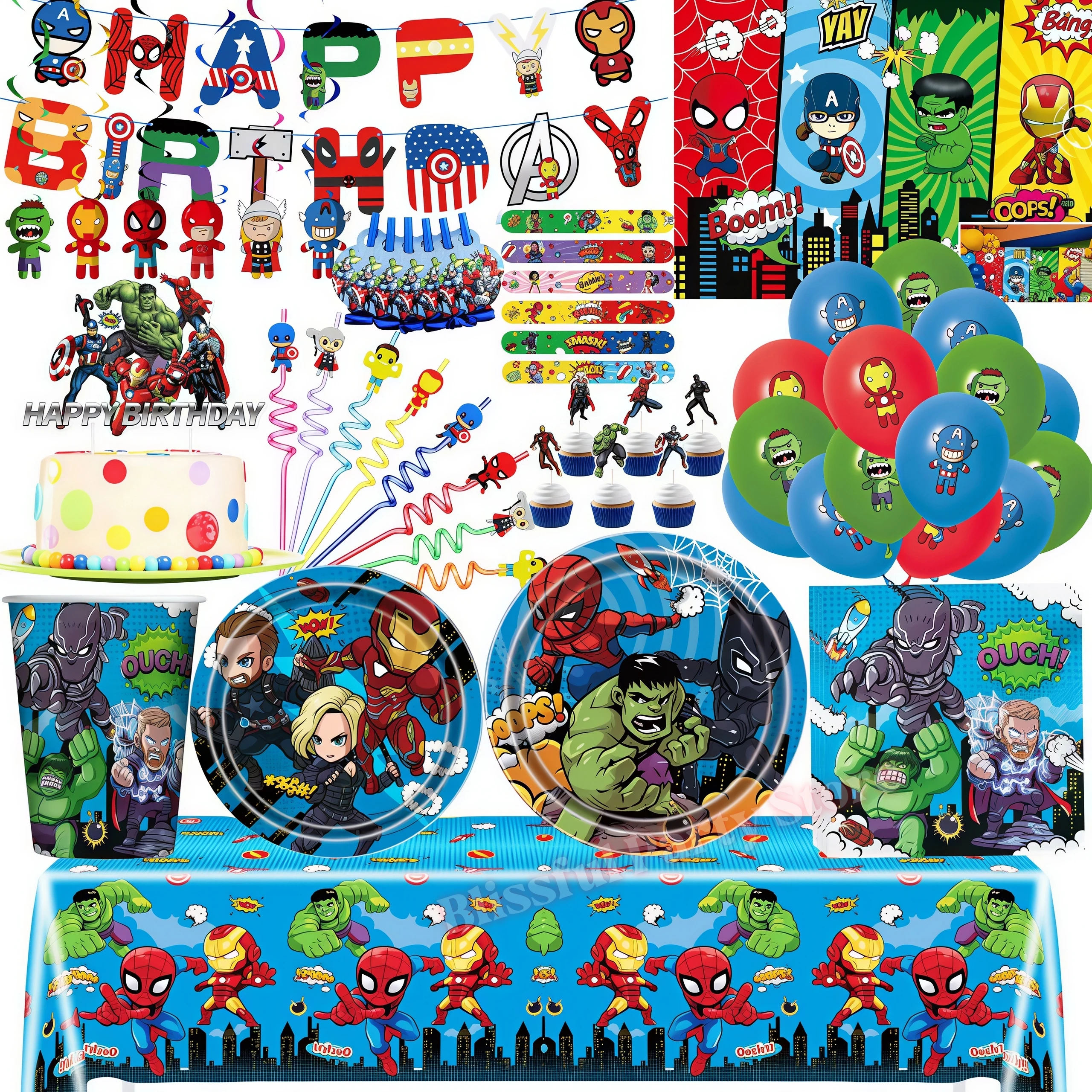 Articles de fête d'anniversaire The Avengers, vaisselle de super-héros, ballons, gobelets, assiettes, nappes, cadeaux pour enfants, décoration de baby shower