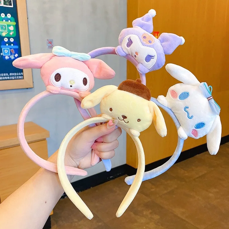 Sanrio Cinnamoroll Plush Doll Face Wash Makeup Hairband Kawaii Kuromi Melody Sweet Non Slip Elastic Cute Girl Hair Accessories