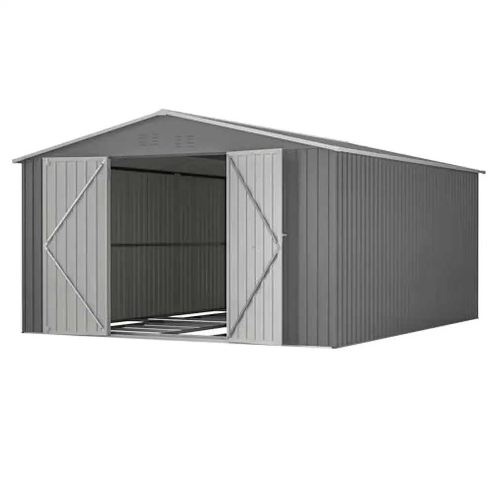 Outdoor Vertical Metal Storage Shed with 4 Vents Durable Galvanized Steel Garden Tool Storage Shed Large Space Yard Tools