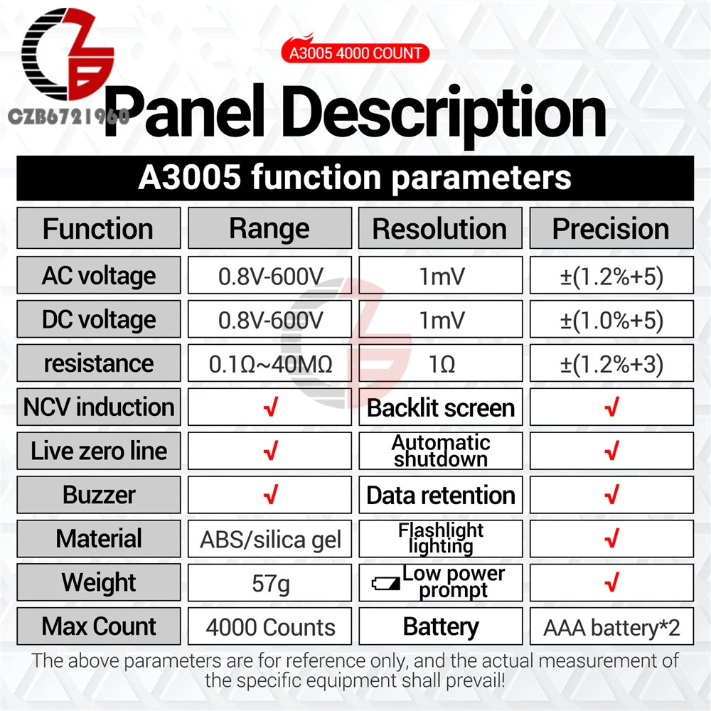 ANENG A3005 Digital Multimeter Pen Type 4000 Counts Professional Meter Non-Contact Auto AC/DC Voltage Ohm Diode Tester Voltmeter