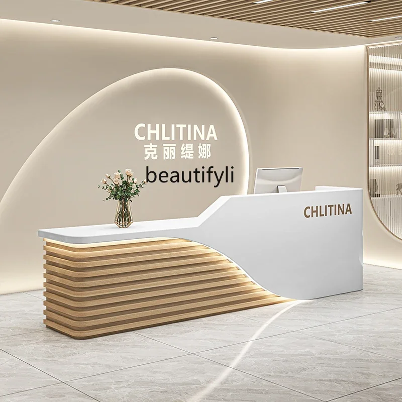 

Hot sales Chinese beauty salon front desk simple modern company desk baking paint hotel checkout page log color reception desk