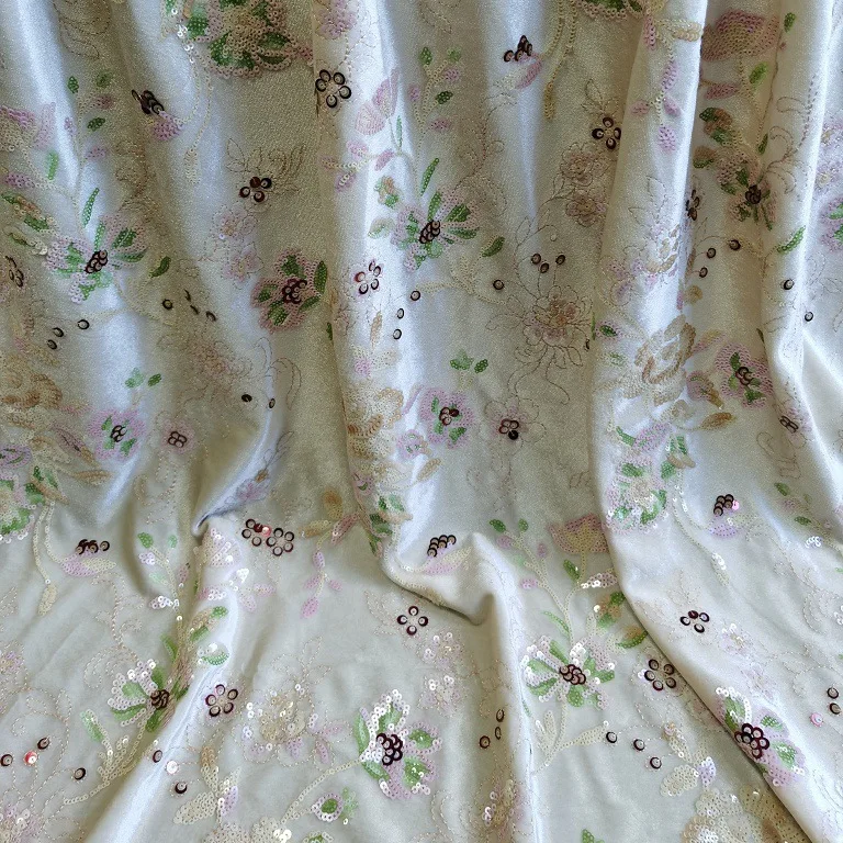 

Elegant colorful sequin embroidered velvet fabric, for women's clothing, dresses, evening gowns, shawls, DIY sewing materials