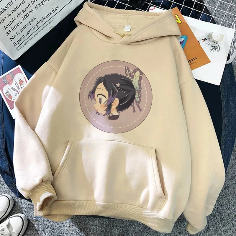 Anime Demon Slayer Kochou Shinobu Women Hoodie Casual Autumn Hoody Warm Tops O-neck Loose Female Y2K Pullover Sweatshirt Winter