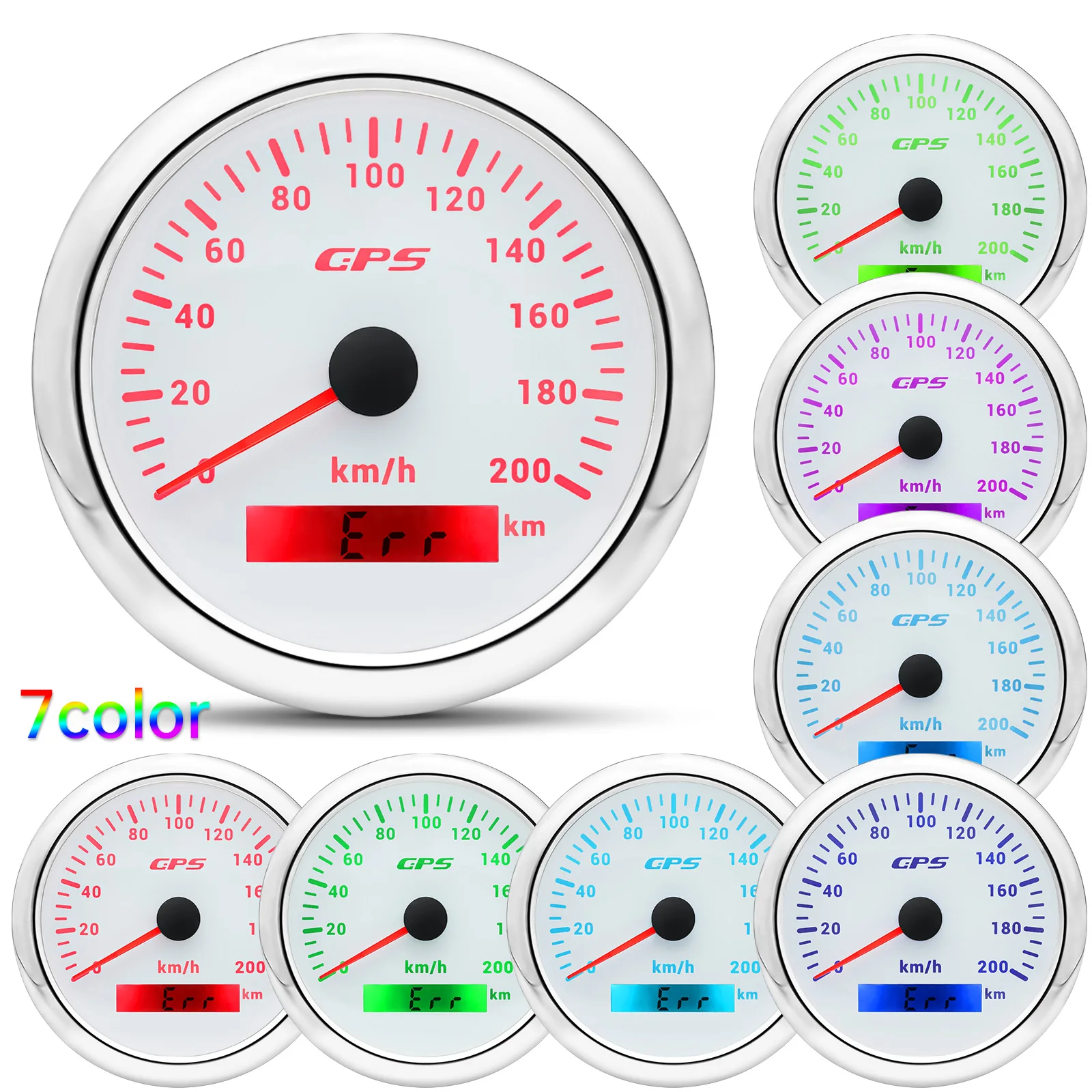 30 ~ 200KMH 7 Kleuren Backlight 85MM GPS Snelheidsmeter Met GPS Antenne Voor Motorfiets Marine Boot 60kmh 120kmh Auto Snelheidsmeter Gauge