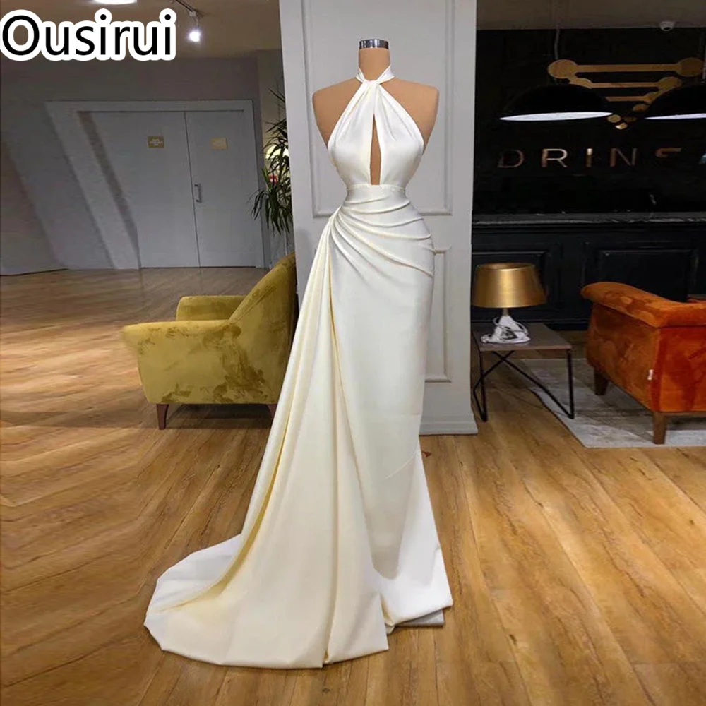 

OUSIRUI простое атласное однотонное платье без рукавов с лямкой на шее для женщин, платье русалки с открытой спиной для выпускного вечера для женщин, платья de festa