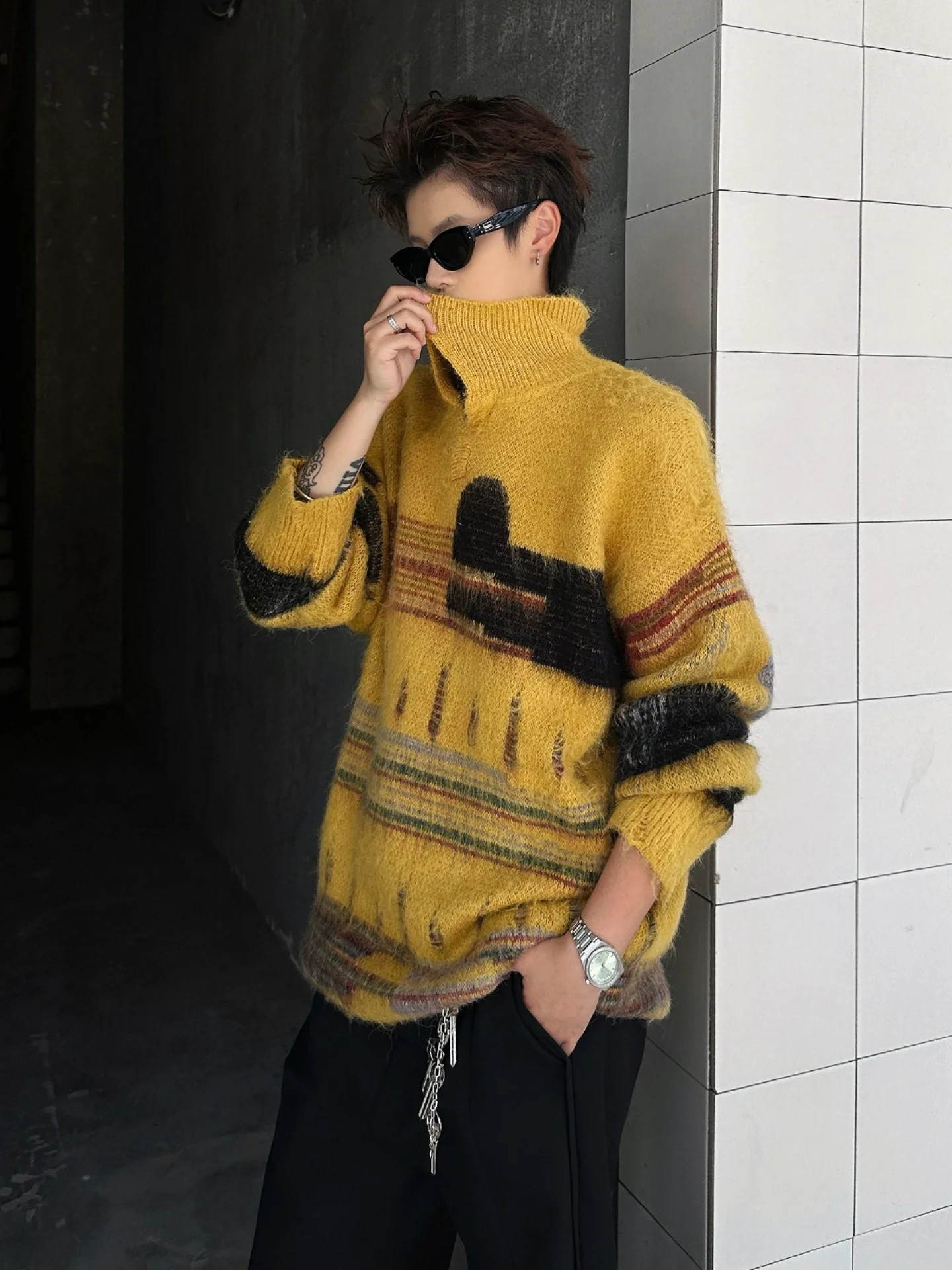 

Ретро-свитер в американском стиле для мужчин: повседневная универсальная зимняя верхняя одежда из комфортного мягкого полиэстера