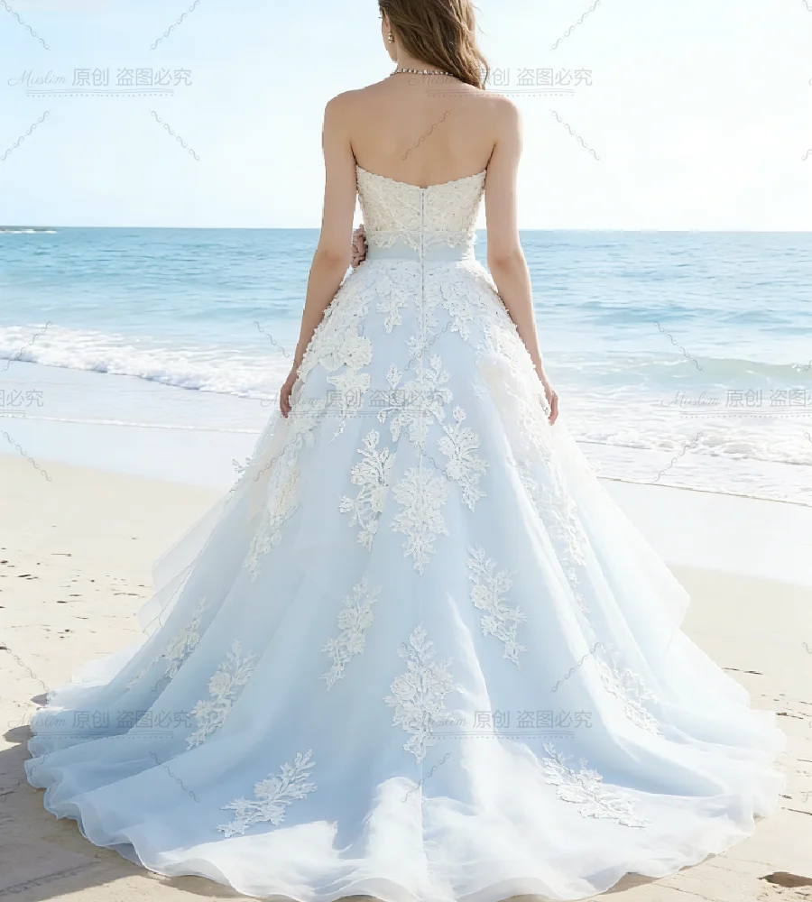 Romantic Blue A Line Wedding Dress 2026 Sweetheart Appliques Lace Elopement Bohemian Bridal Gowns With Rose Florals Destination