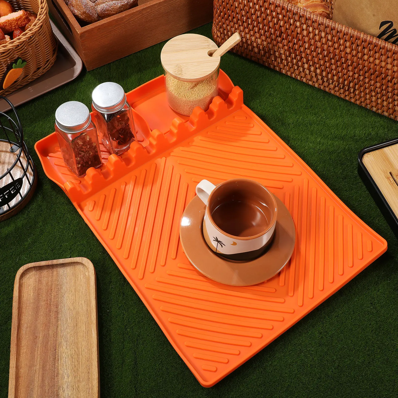 

Silicone Griddle 20X15Inch Non-Slip Bbq Tools Storage Mat For Grill Side Table Drip Pad Baking Utensil Rest Mat Kitchen