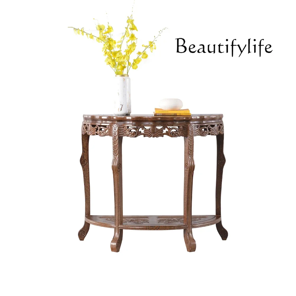 

medieval semi-round platform, flower ji bogu half platform, leisure entrance platform, solid wood bonsai ornament rack