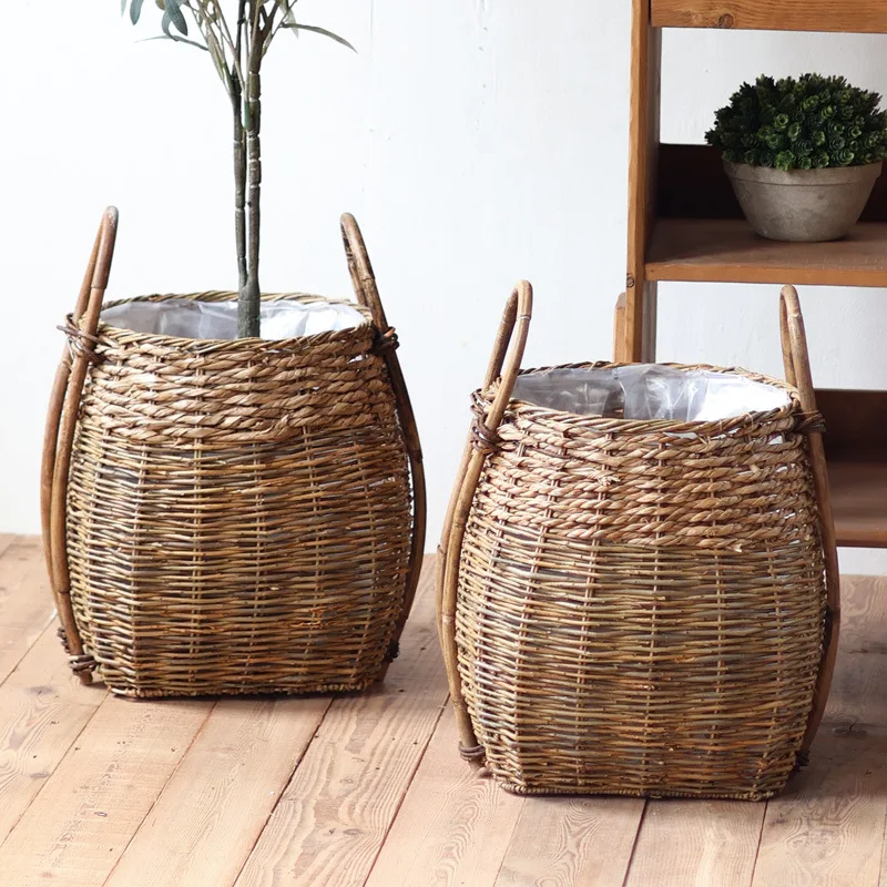 

Rattan woven flower basket indoor balcony decorative plant flower pot large willow woven basket grass woven basket garden planti