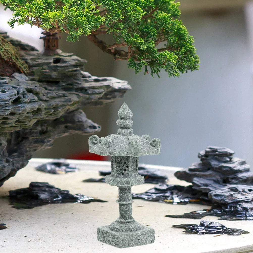 2 Pcs Japanese Tower Light Decoration Miniature Scene Pavilion Scenery Landscape Pagoda Model Zen Garden Statue Tiny