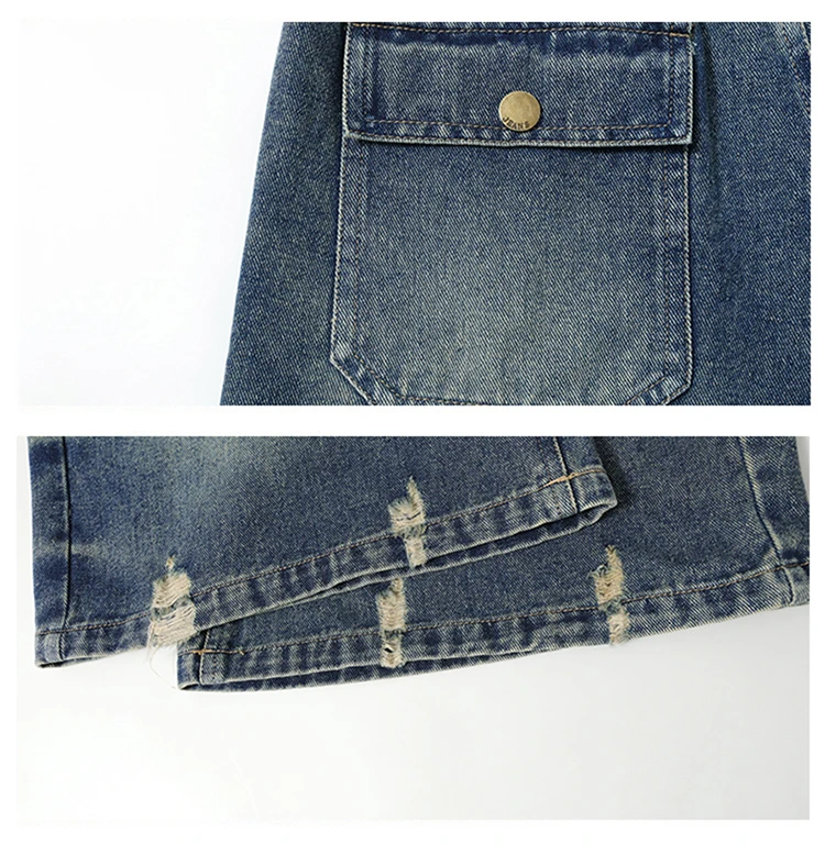 Sommer Vintage Kinder Koreanische Mode Loch-Denim-Shorts Mädchen Lässige Über-Knie-Denim-Hosen Elegante Zerrissene Mini-Jeans für Teenager – Detail 9
