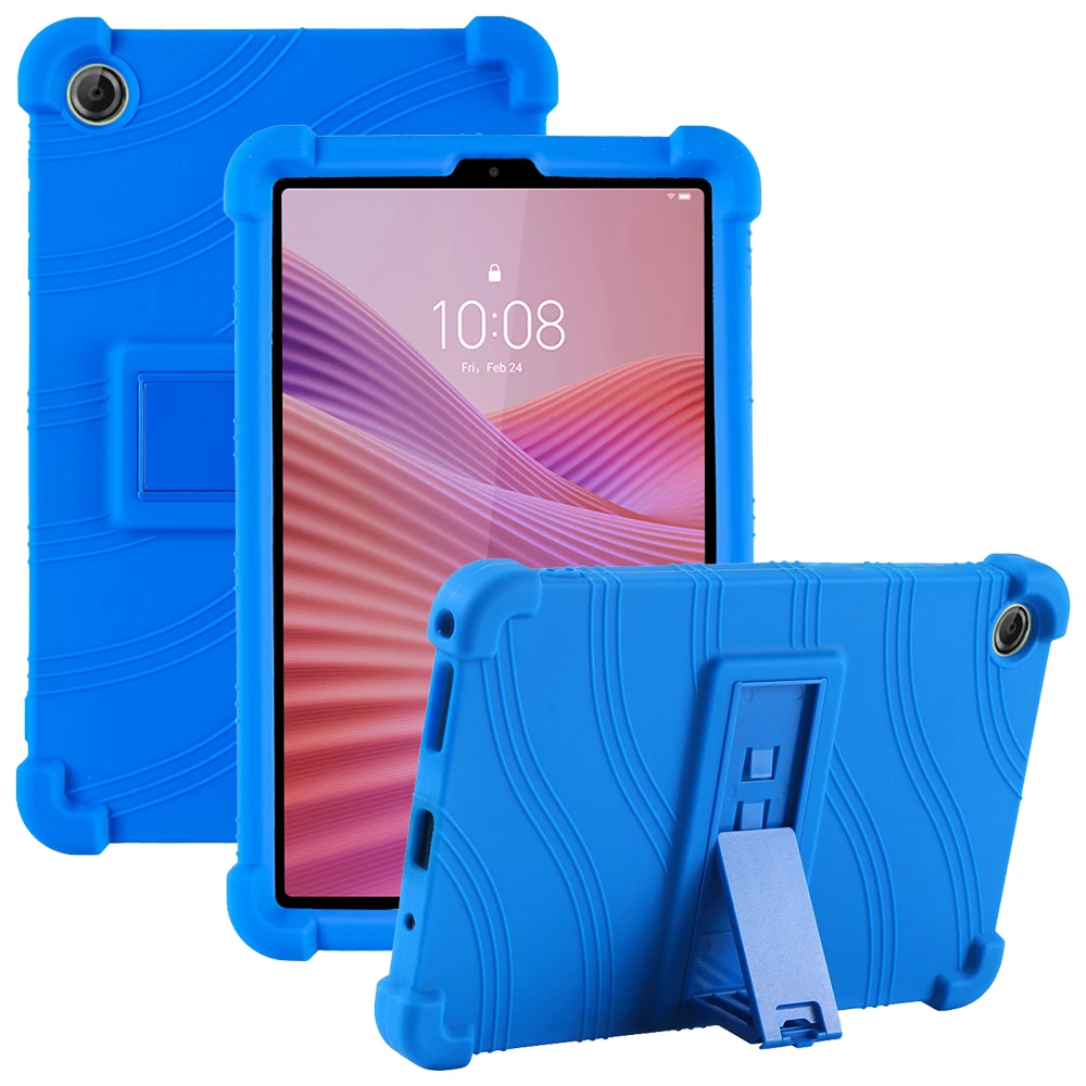 

For Lenovo Tab K9 / Tab One Silicone Case with Kickstand Rugged Protective Cover - Dark Blue