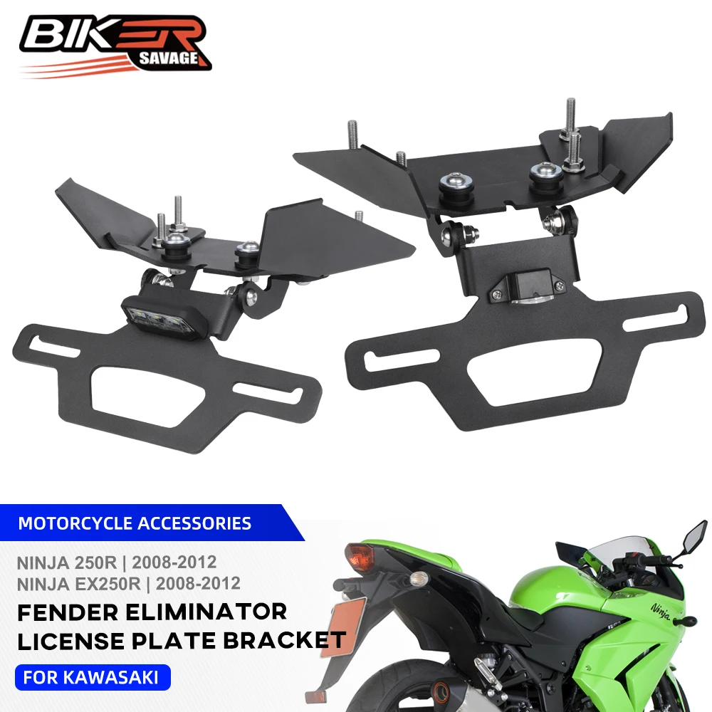 

Motorcycle License Plate Holder For Kawasaki NINJA250R EX250R 2008-2012 Adjustable Rear Tail Bracket LED Light Fender Eliminator