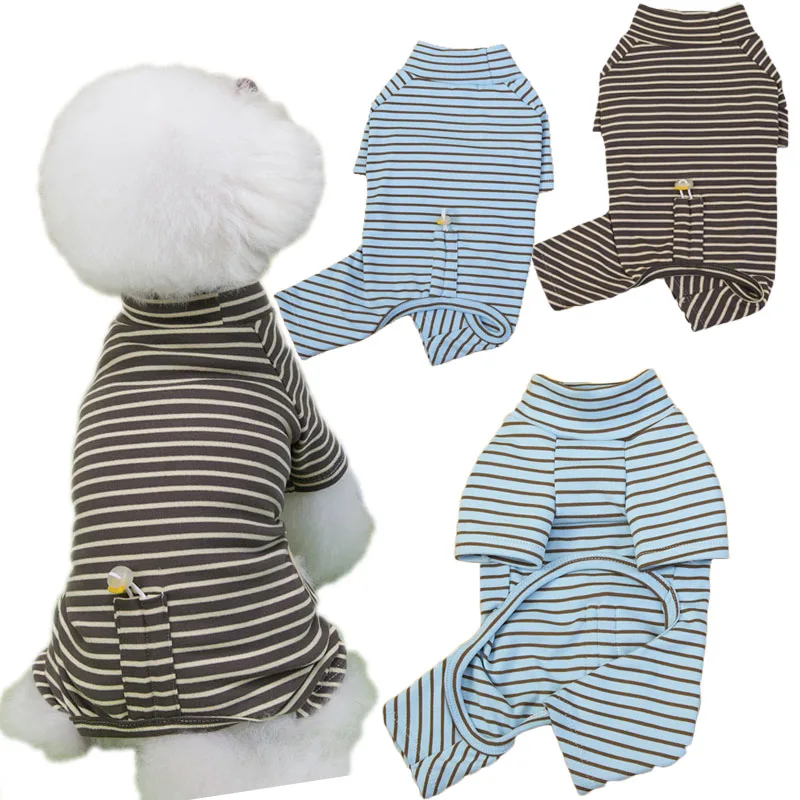 

Strips Pajamas Overalls Winter Blue Brown Pet Clothes For Small Medium Dogs Shih Tzu Yorkie Puppy Onesie Jumpsuit Costumes XXL