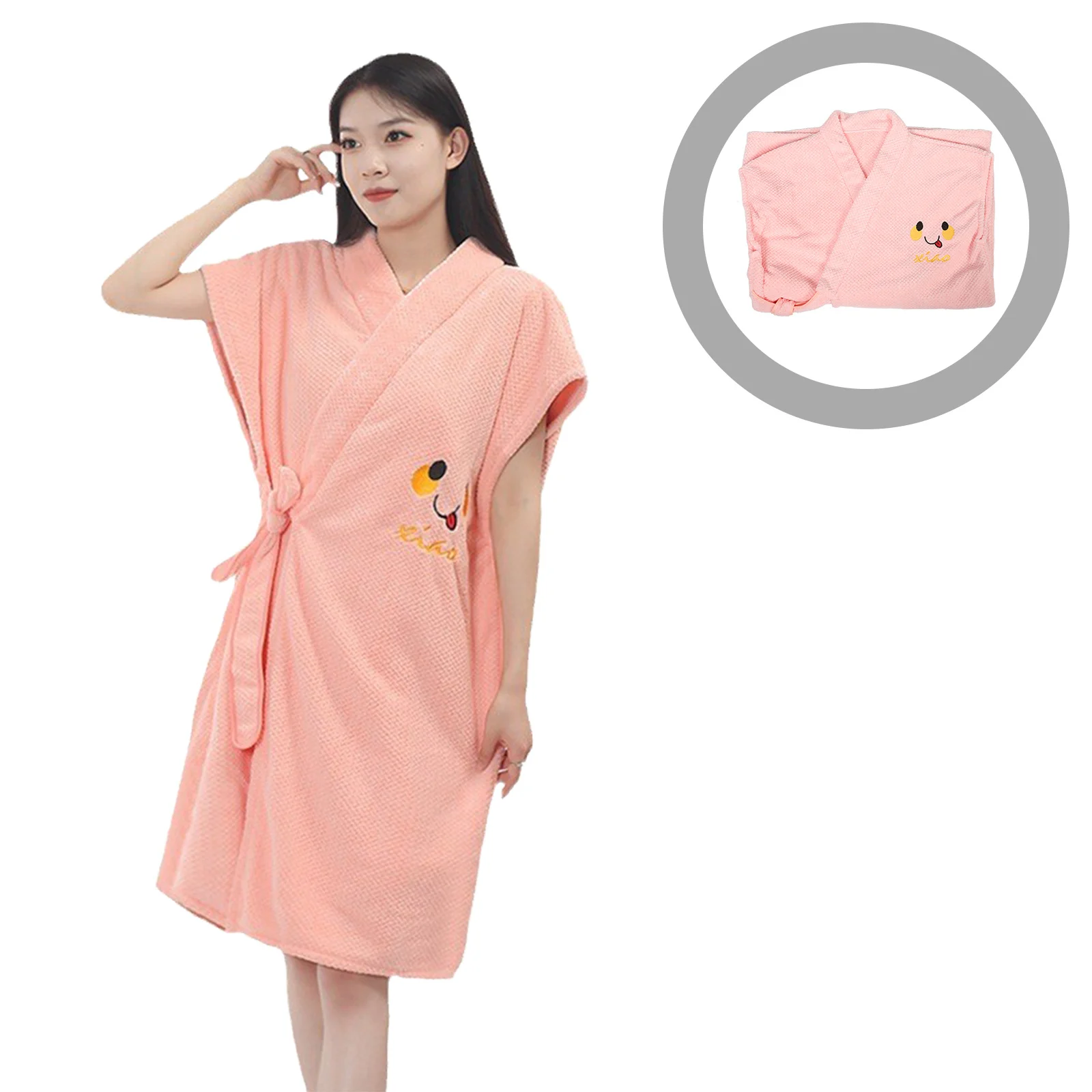 

Wearable Coral Fleece Bathrobe Soft Women Fleece Robe Long Spa Robe for Home Travel Hotel Pink Warm Absorbent Loofah