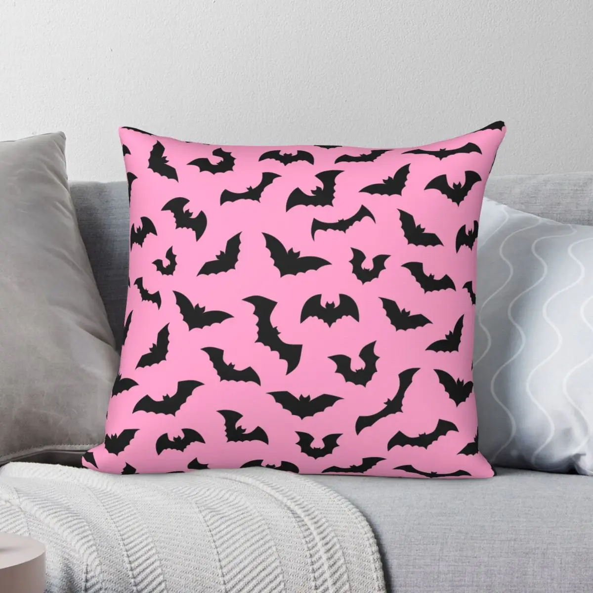 Pastel Goth Pink Black Bats Pillowcase Polyester Linen Velvet Pattern Zip Decor Throw Pillow Case Room Cushion Cover 18