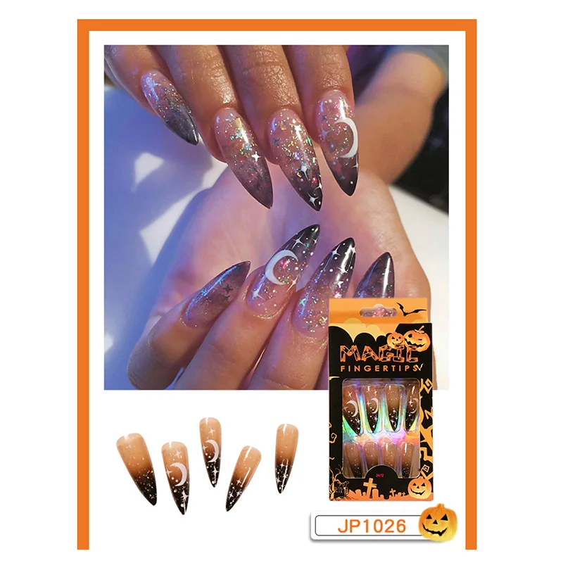 24Pc/Set Halloween Collection Wearable Nail Finished Product Press on Nail Artificial Nail Long Style False Nail Manicure DIY