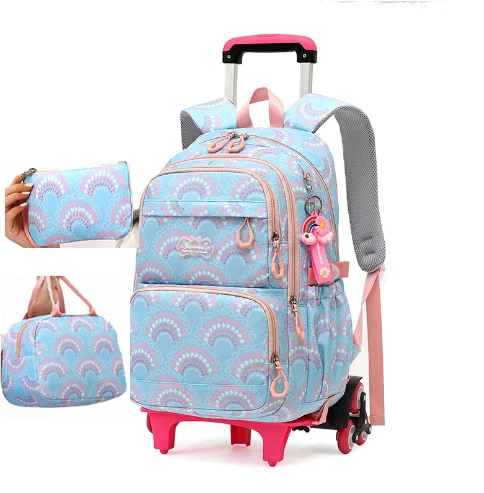 2024 High Quality Girls Rolling Backpack School Trolley Bag Set 3 in 1 School Wheeled  Bag With Lunch Bag Pen Bag For Girls