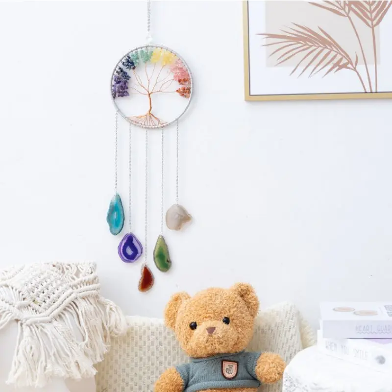 Colore albero della vita ornamenti appesi per la stanza pietra preziosa agata naturale 7 Chakra Crystal Healing Suncatcher decorazione della finestra di casa