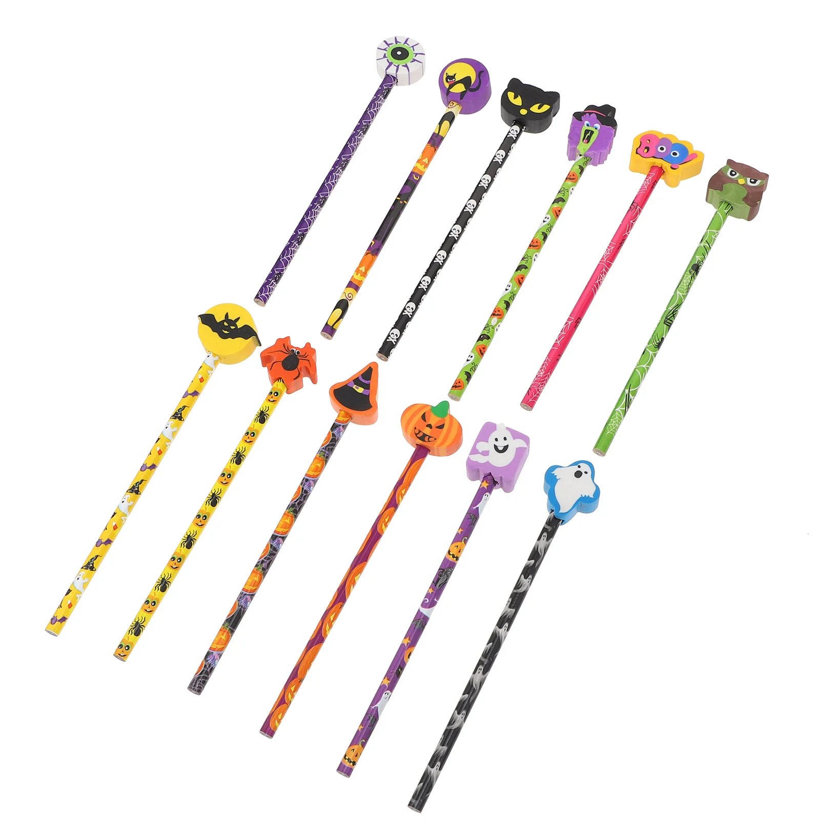 

24 Pcs Trick or Treat Stationery Pencils Halloween Game Prizes Student Erasers Top