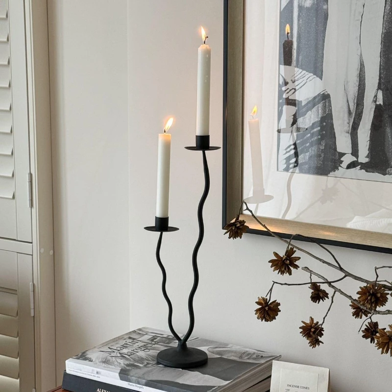 Black Candlestick Holders,Industrial Geometric Candle Holders for Dining Table, Vintage Candler Holder for Fireplace Party Home