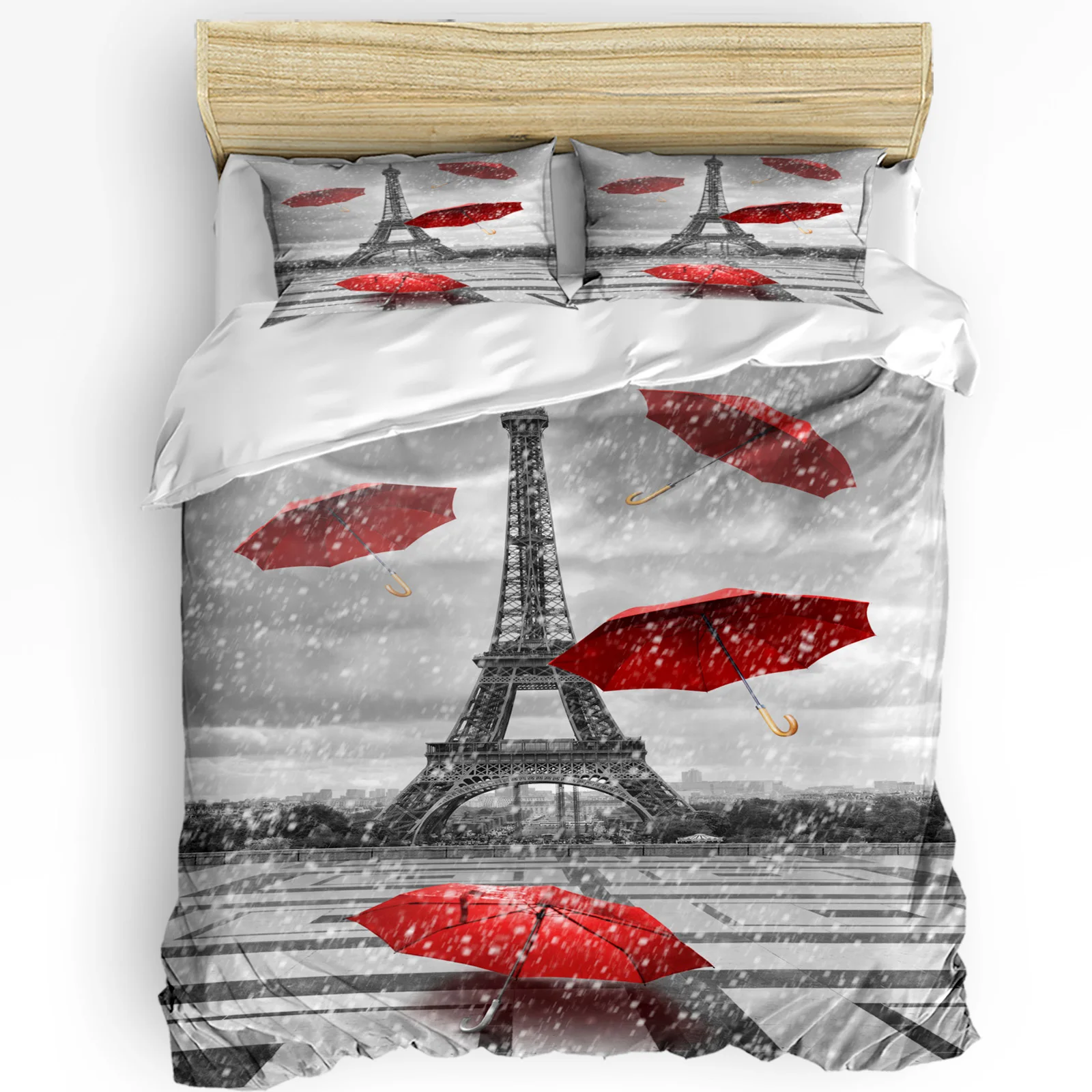 

Paris Eiffel Tower Red Umbrella Bedding Set 3pcs Duvet Cover Pillowcase Kids Adult Quilt Cover Double Bed Set Home Textile