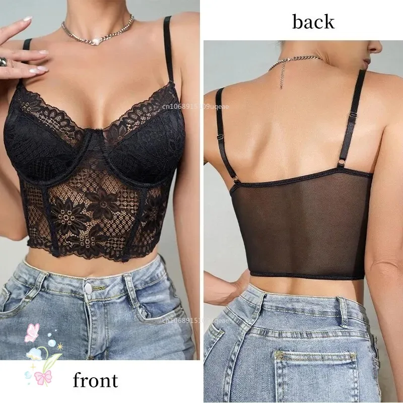 

Women Lace Crop Cami Tops Sleeveless Spaghetti Strap Sexy Corset Camisole Sleeveless Push Up Bustier