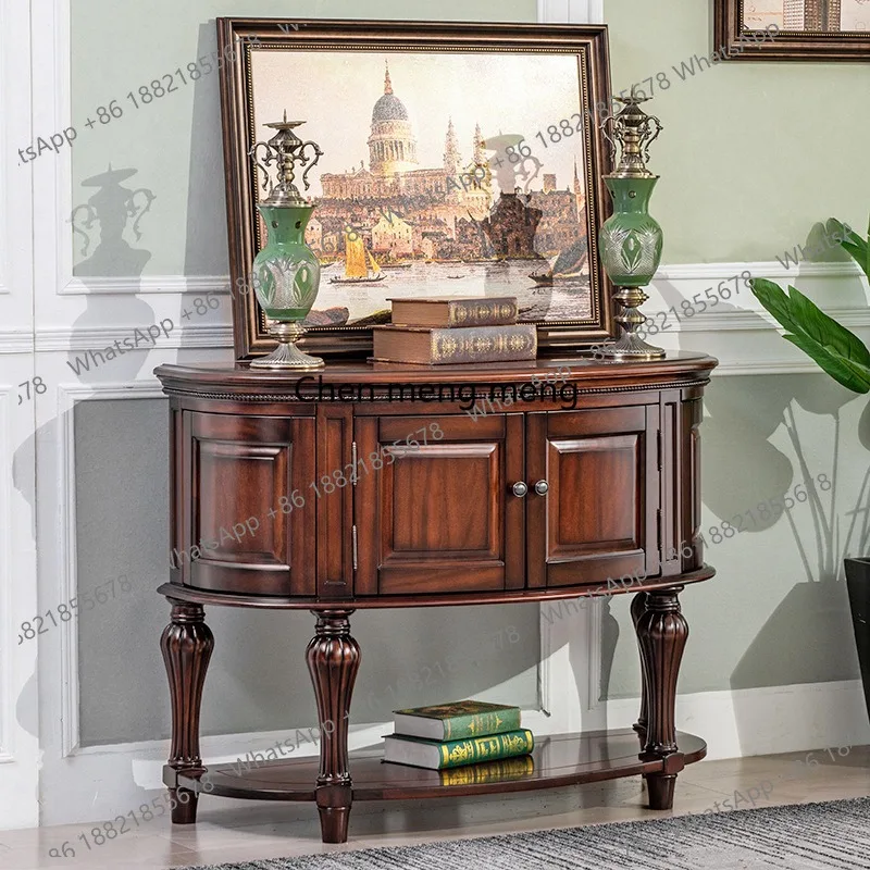 

American semi-circular entrance cabinet full solid wood living room wall-by-wall corridor entrance counter decorative cabinet
