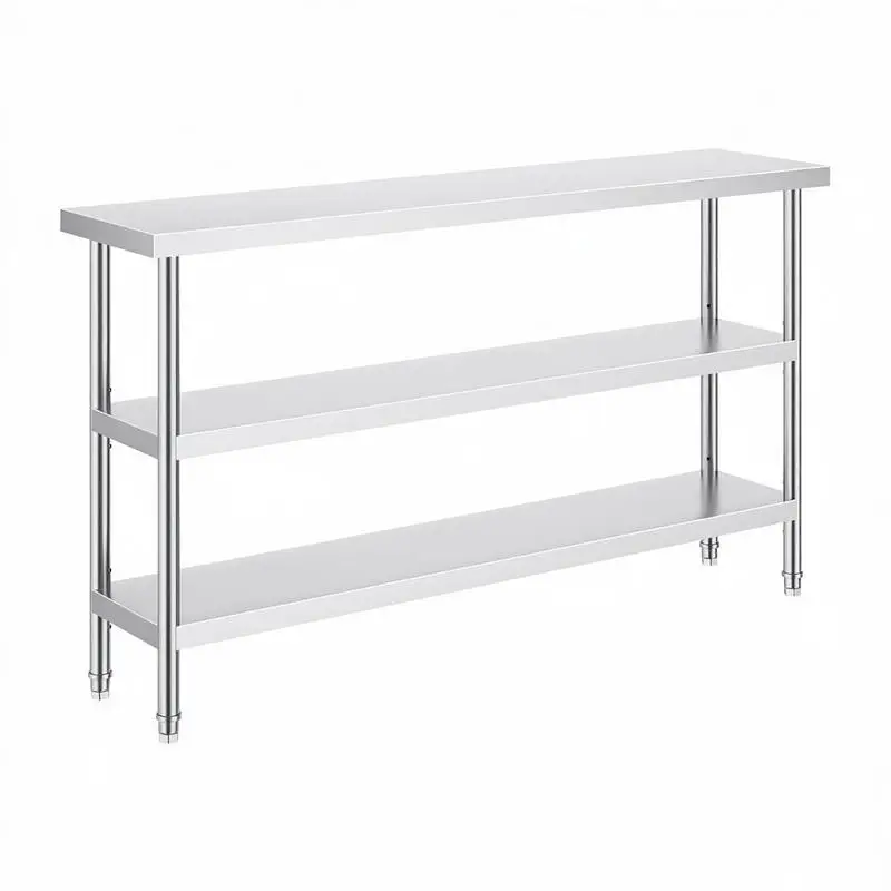 

Metal Culinary Station 14 x 60 x 34 Inch For BBQ Kitchen Garage, 2 Adjustable Shelves Heavy Duty Large Surface Workbench