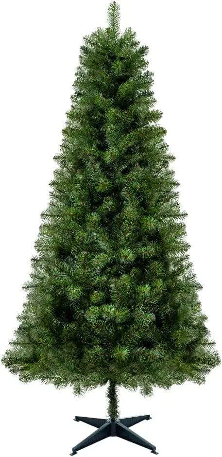 

6ft Christmas Tree with 582 Tips, Hinged Unlit Classic Green Artificial Christmas Tree with 4-Leg Plastic Stand, PVC Ful