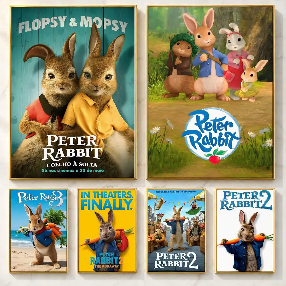 Hot Character P-Peter RabbitS Poster Self-adhesive Art Poster Decoracion Painting Wall Art White Kraft Paper Home Decor