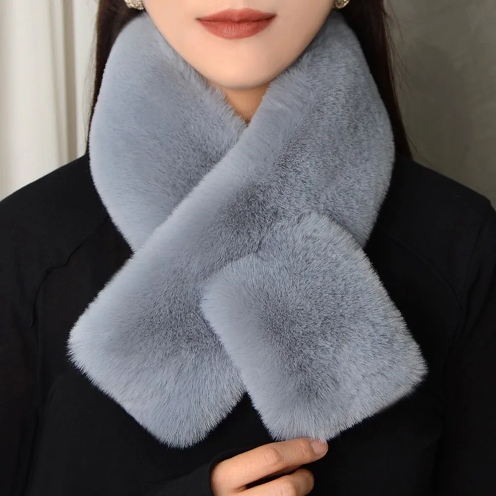 

Winter Warm Plush Cross Scarf Solid Color Thickened Neckerchief Wrap Soft Faux Rabbit Fur Scarf Autumn Winter