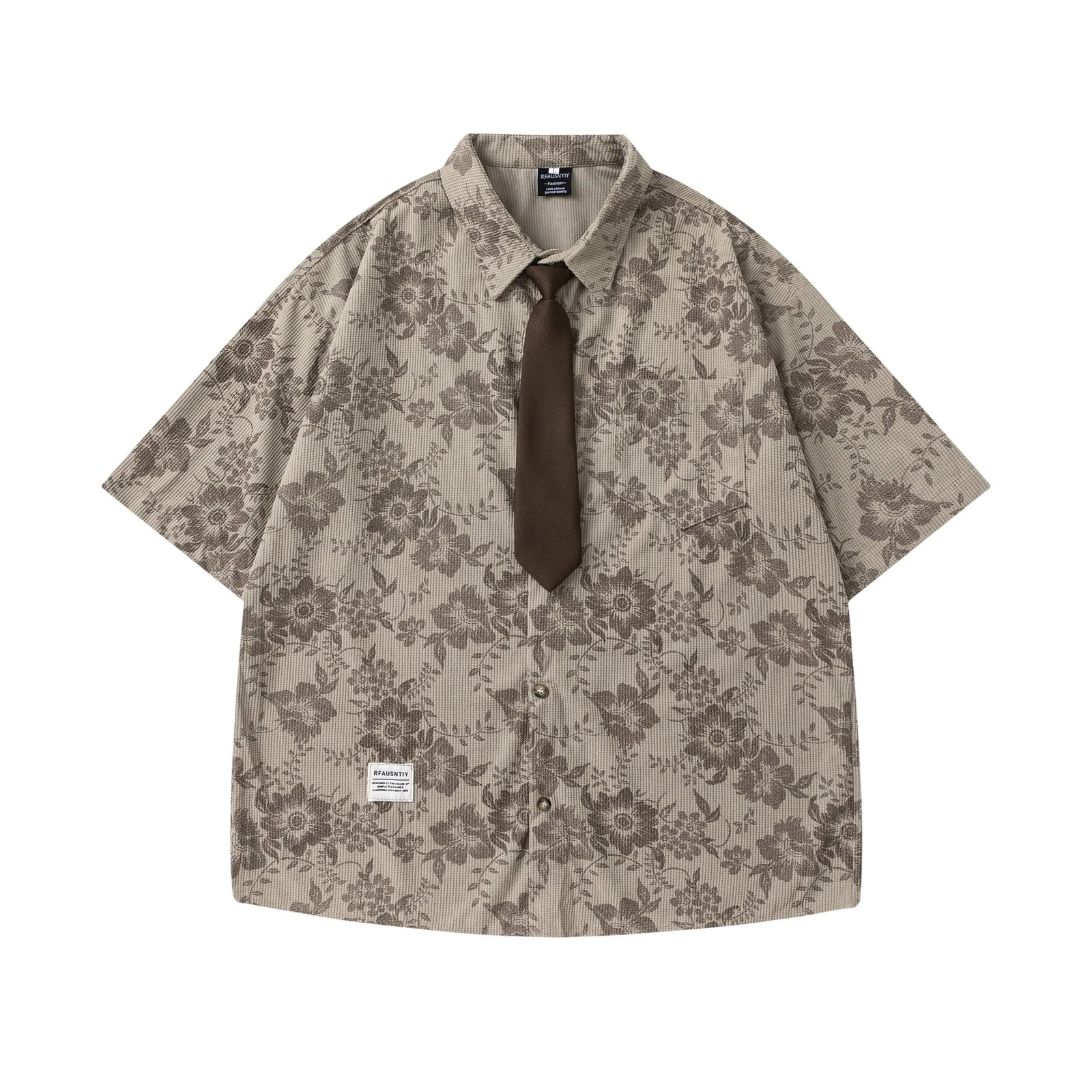 

Мужские рубашки в американском ретро-стиле с коротким рукавом и завязками, повседневные, свободного кроя, уличная мода, новые принтованные рубашки для молодежи