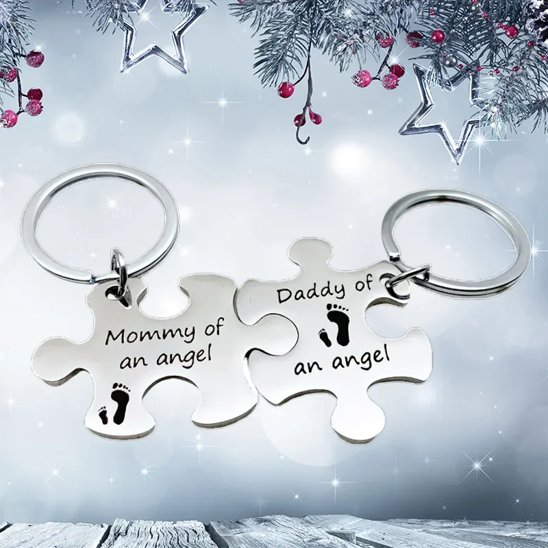 New Mommy Daddy of An Angel Keychain Pendant  Baby Memorial Sympathy Gift Miscarriage Key Chain Puzzle Miscarriage Keepsake