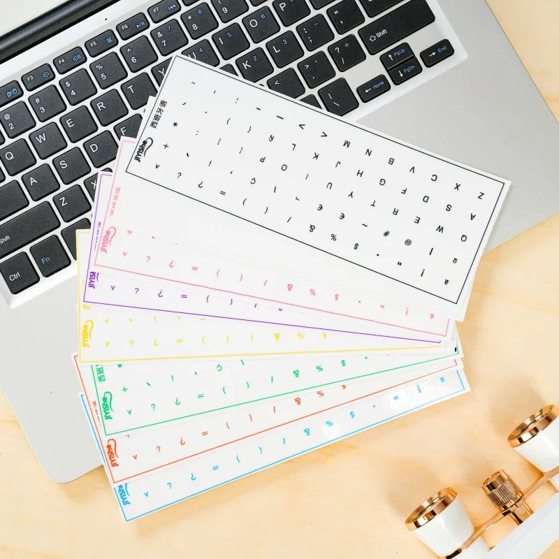 Suitable for (Spanish) Keyboard Stickers, Desktop and Laptop Key Stickers, Transparent Peel-Off Film with Lettering, Side-Engraved Stickers