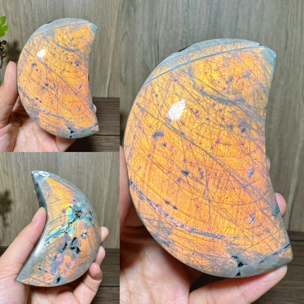 1PC Natural Colourful Purple Flashy Labradorite Moon Carving Stone Healing Crystal Reiki Energy Home Decor Ornament Gifts