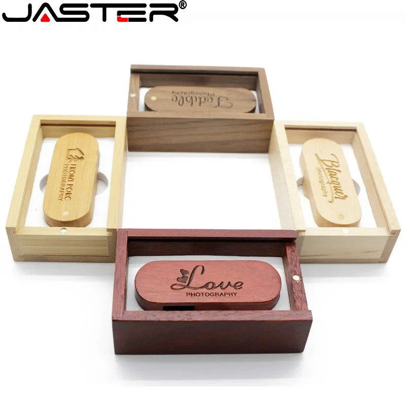JASTER (free custom logo) Wooden USB Flash Drive pendrive 8GB 16GB 32GB 64GB Rotation usb + box memory Stick photography