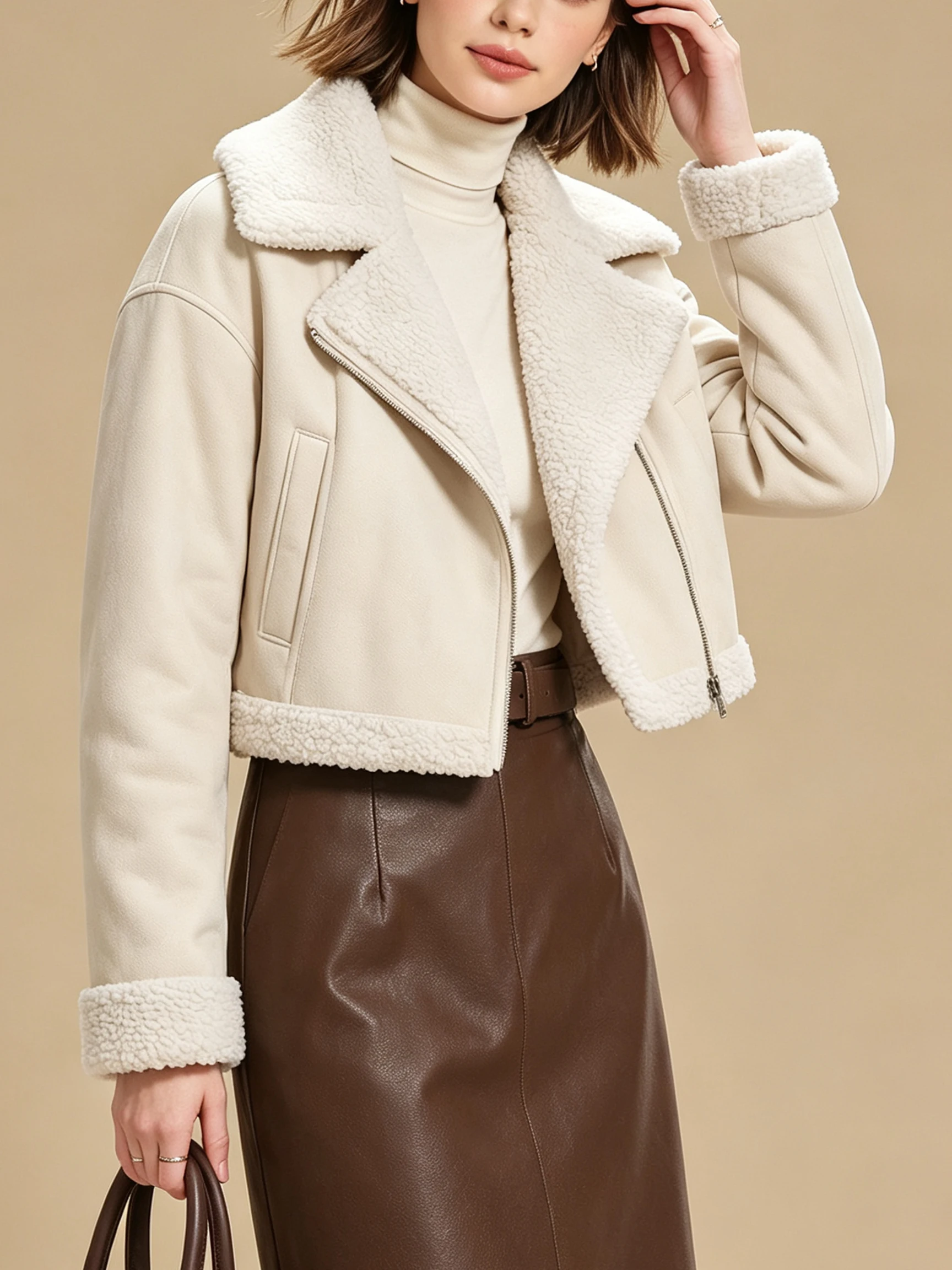 Damen Einfarbiger Mantel mit Kragen und Asymmetrischem Design, Reißverschluss, Kurze Länge, Herbst-Winter-Musikfestival-Jacke Neu 2026 – Detail 10