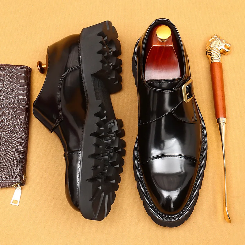 

Men'S Genuine Leather Vintage High Quality Shoes Luxury Wedding Formal Dress Classic Elegant Italian Black Shoe