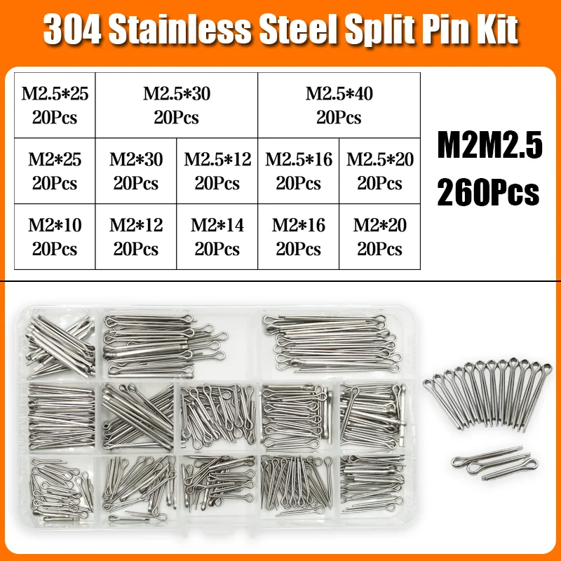 304 Edelstahl Splint für Kfz-Mechaniker Kraft geräte Auto m2, 5 m2 m3, 5 m3 m4 m5 m6 Haarnadel U-Pin Split Pins Kit – Detail 9