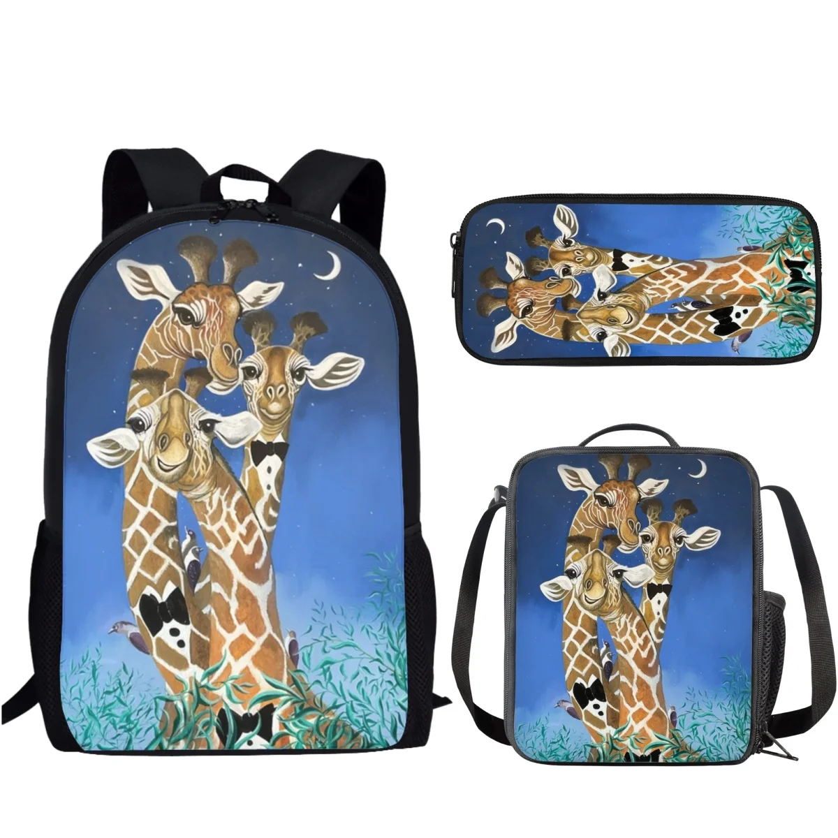 Mochila escolar con estampado de jirafa para niños y niñas, bolsa de almuerzo informal con estampado divertido de 3 piezas, ideal para el Campus